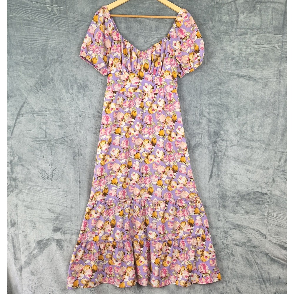 Womens Dress‎ Large Babydoll Y2K Milkmaid Maxi Tiered Romantic Floral Coquette